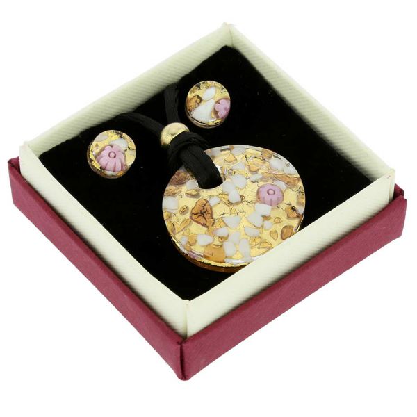 Venetian Reflections Round Necklace and Earrings Set - Purple Gold