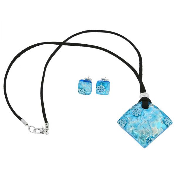 Venetian Reflections Necklace and Earrings Set - Aqua Silver