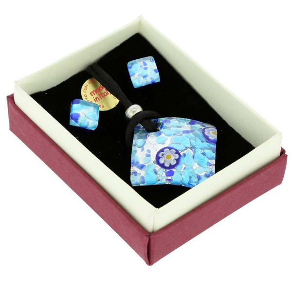 Venetian Reflections Necklace and Earrings Set - Aqua Blue
