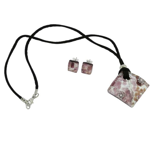 Venetian Reflections Necklace and Earrings Set - Purple Silver