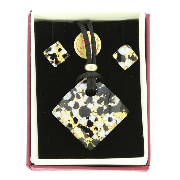 Venetian Reflections Necklace and Earrings Set - Black Gold