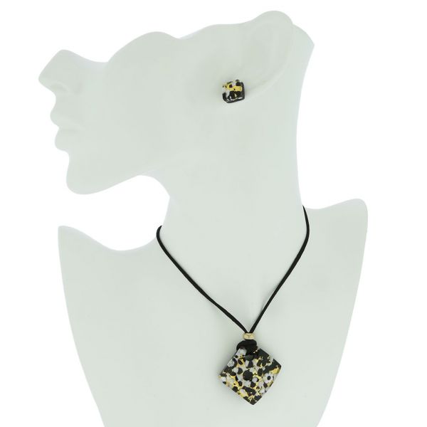 Venetian Reflections Necklace and Earrings Set - Black Gold