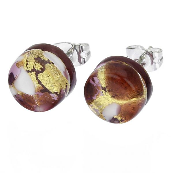 Venetian Reflections Round Stud Earrings - Purple Gold
