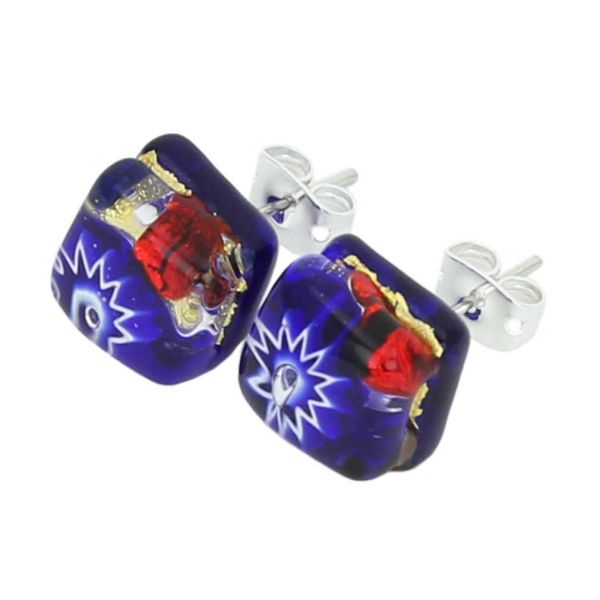 Venetian Reflections Square Stud Earrings - Blue Red