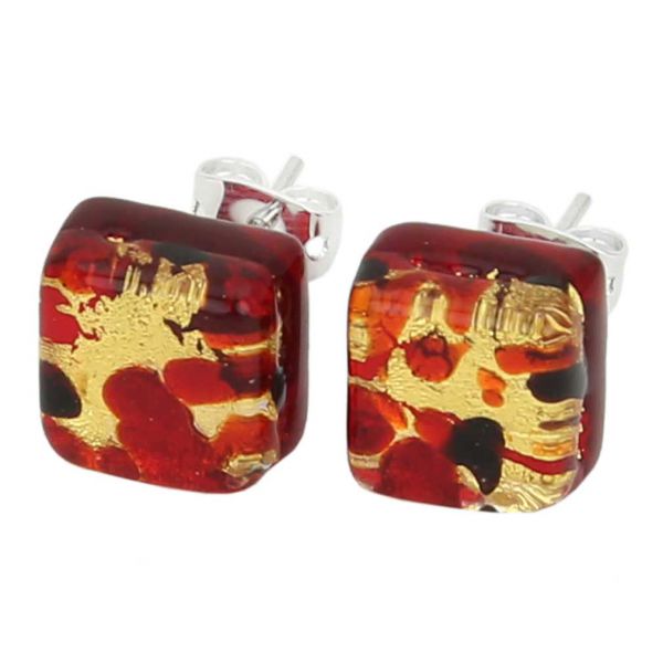Venetian Reflections Square Stud Earrings - Black Red