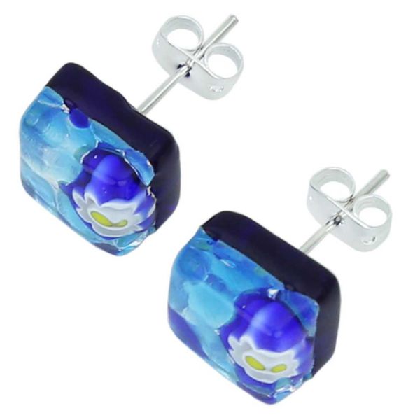 Venetian Reflections Square Stud Earrings - Aqua Blue