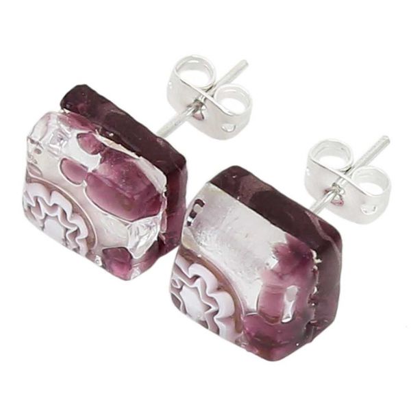 Venetian Reflections Square Stud Earrings - Purple Silver
