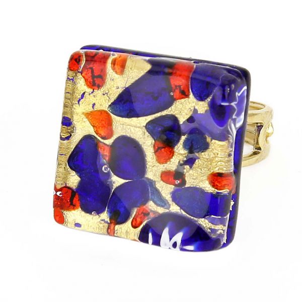 Venetian Reflections Square Adjustable Ring - Blue Red
