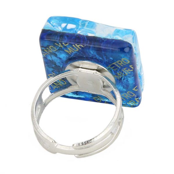 Venetian Reflections Square Adjustable Ring - Aqua Silver