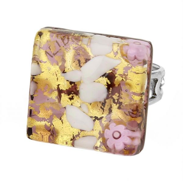 Venetian Reflections Square Adjustable Ring - Purple Gold