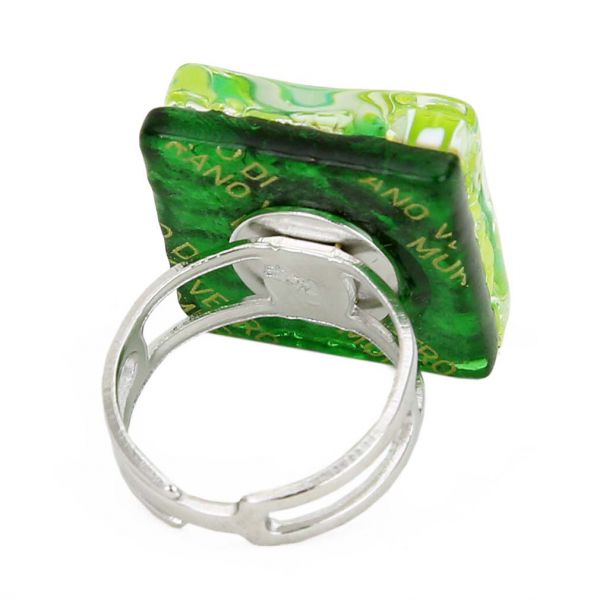 Venetian Reflections Square Adjustable Ring - Green Silver
