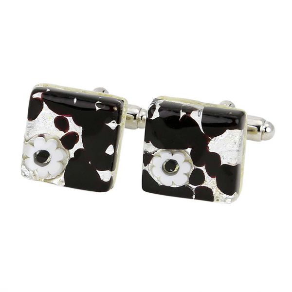 Venetian Classic Square Cufflinks - Dark Purple Silver