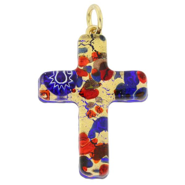 Venetian Reflections Cross Pendant - Blue Red