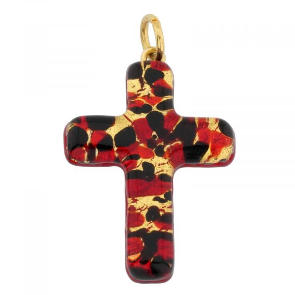 Venetian Reflections Cross Pendant - Black Red