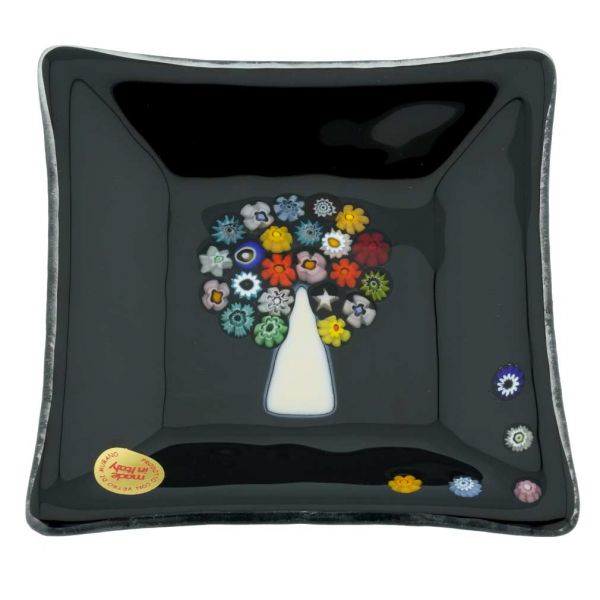 Murano Glass Square Decorative Plate - Tree Of Life