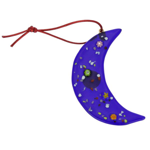 Murano Glass Moon Christmas Ornament - Blue