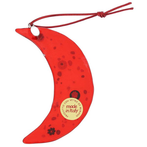 Murano Glass Moon Christmas Ornament - Red