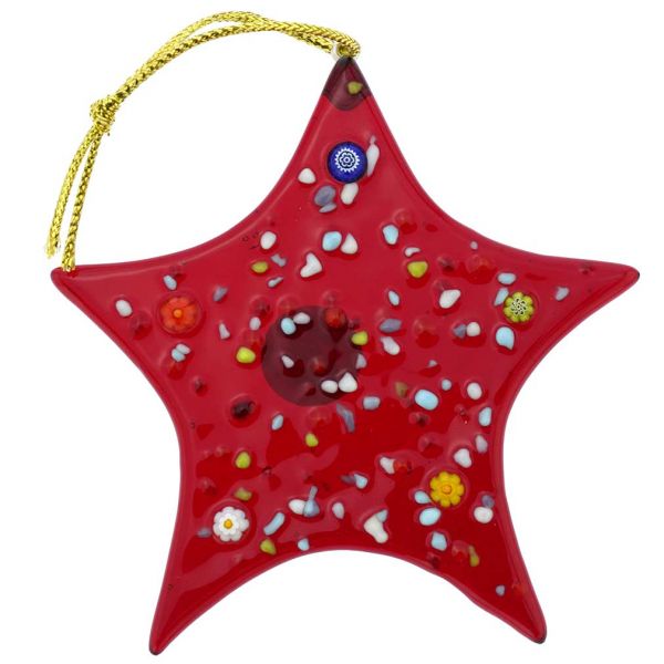 Murano Glass Star Christmas Ornament - Red