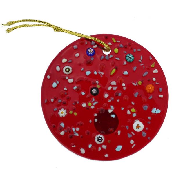 Murano Glass Circle Christmas Ornament - Red