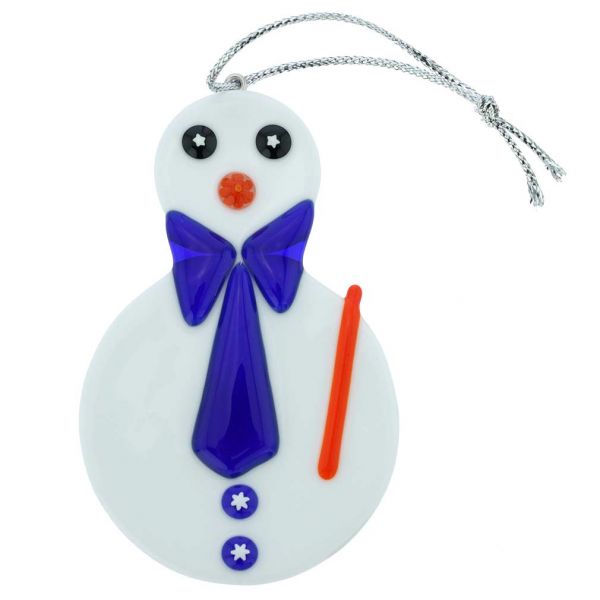 Murano Glass Snowman Christmas Ornament - Blue