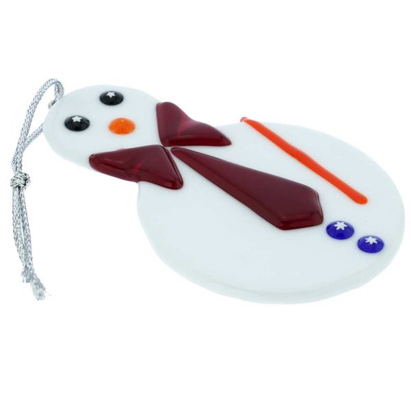 Murano Glass Snowman Christmas Ornament - Red