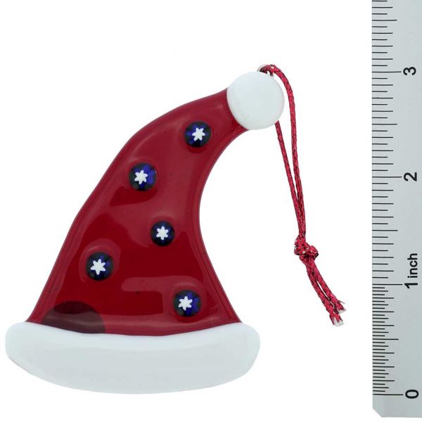 Murano Glass Santa\'s Hat Christmas Ornament - Red