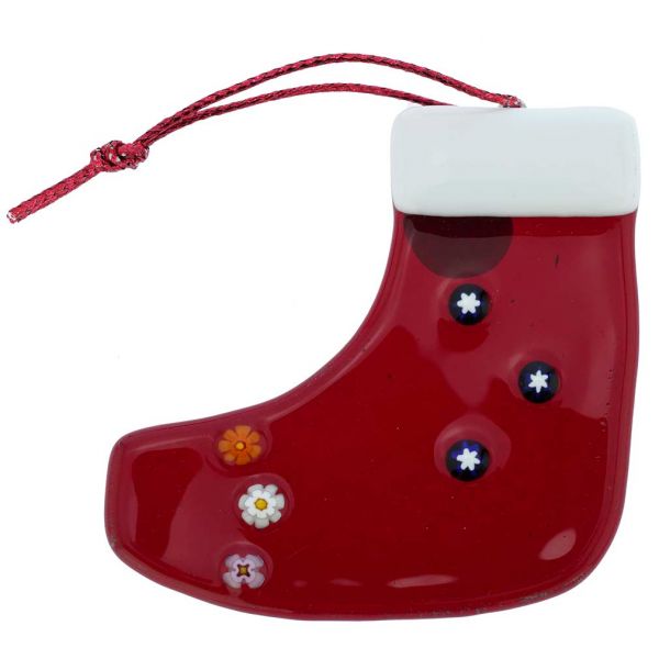 Murano Glass Christmas Stocking Ornament - Red