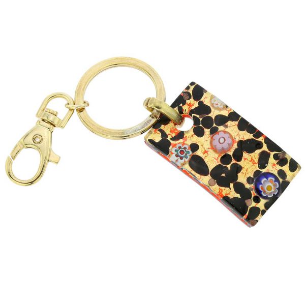 Murano Colors Rectangular Keychain - Gold Millefiori