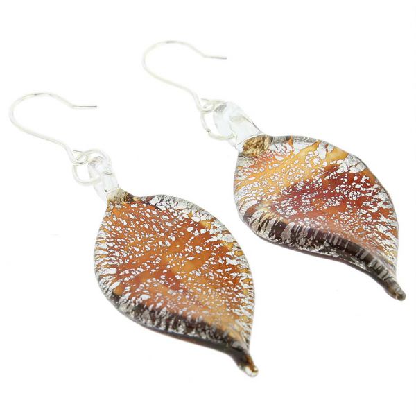 Silver Rain Murano Leaf Earrings - Wine