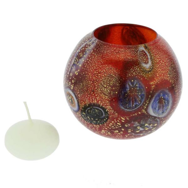 Murano Glass Millefiori Votive Candle Holder - Red