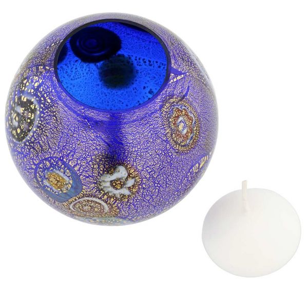 Murano Glass Millefiori Votive Candle Holder - Blue