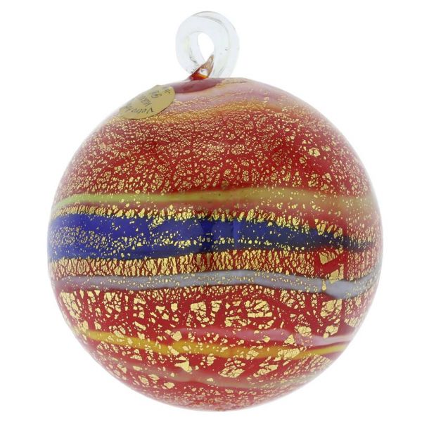 Murano Glass Medium Christmas Ornament - Red Swirls