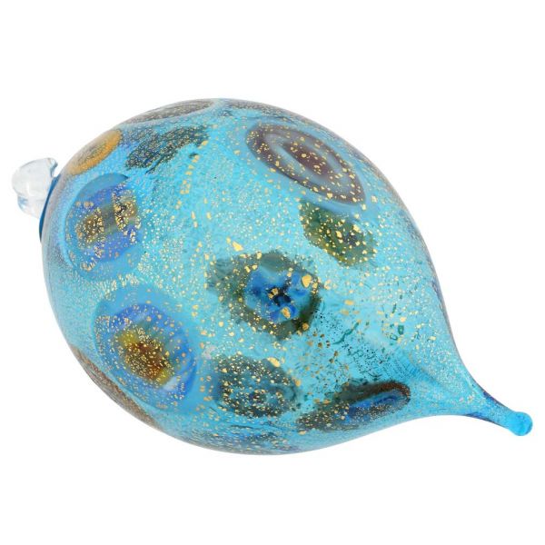 Christmas Tree Ornaments Murano Glass Millefiori Drop Christmas Ornament Aqua Gold 7371