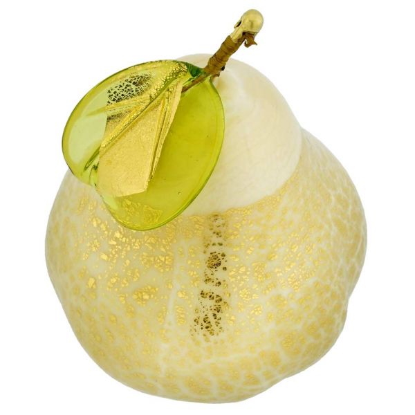 Murano Glass Pear Figurine - White and Gold