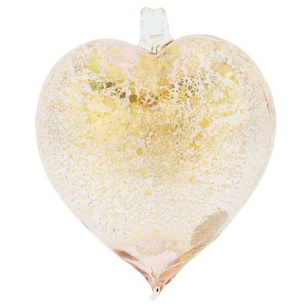 Murano Glass Heart Christmas Ornament - Pink Gold