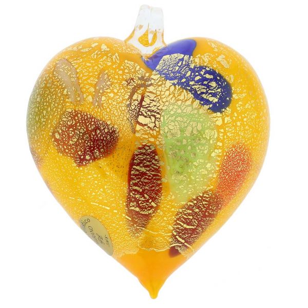 Murano Glass Heart Christmas Ornament - Yellow Gold