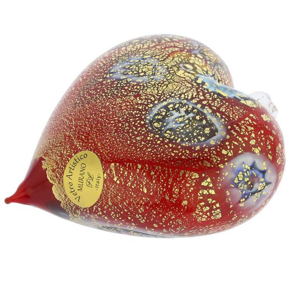 Murano Glass Heart Millefiori Christmas Ornament - Red Gold