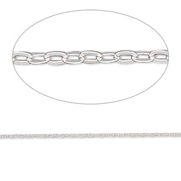 Sterling Silver Round Cable Chain, 1mm Links - 24 Inches