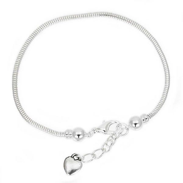Silver-Plated Snake Chain Charm Bead Bracelet