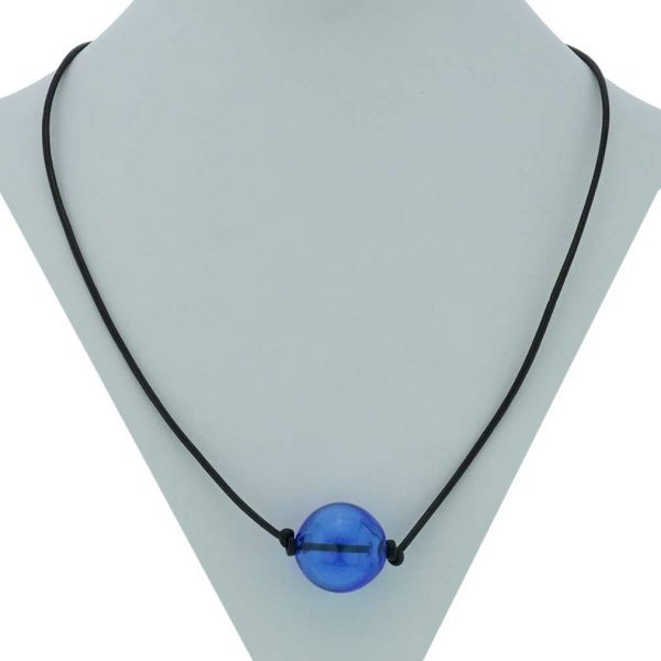 Murano Glass Blown Ball Necklace - Blue