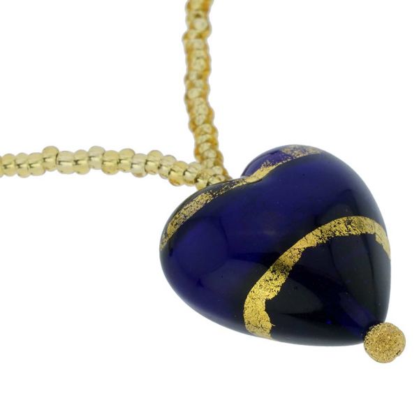 Murano Heart Necklace - Gold and Blue