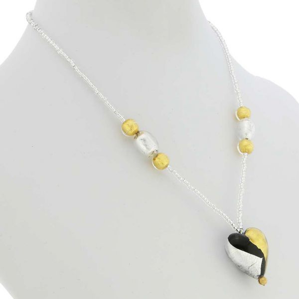 Murano Heart Necklace - Gold and Silver