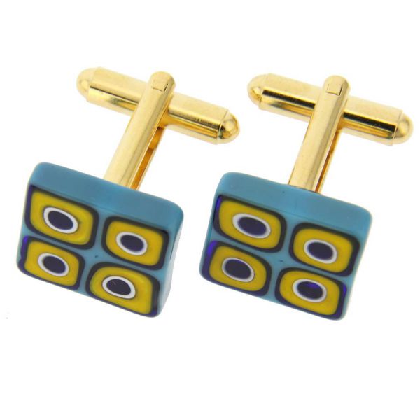 Murano Millefiori Square Cufflinks - Aqua Mosaic