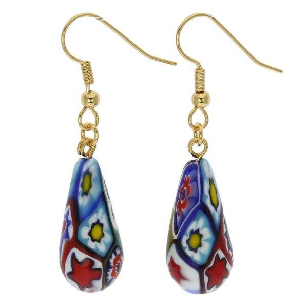 Murano Mosaic Millefiori Drop Earrings - Gold
