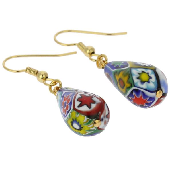Murano Mosaic Millefiori Drop Earrings - Gold