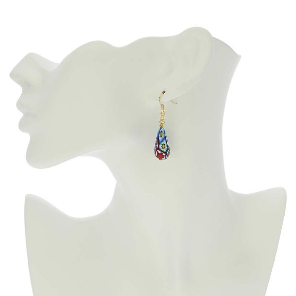 Murano Mosaic Millefiori Drop Earrings - Gold
