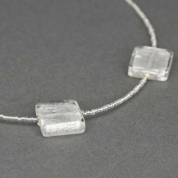 Silver Squares Murano Necklace