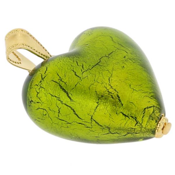 Murano Heart Pendant - Lime Green and Gold