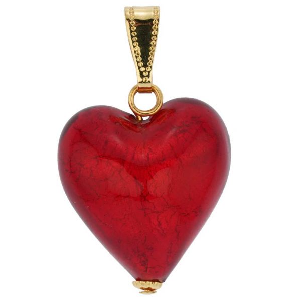 Red and Black GlassOfVenice Murano Glass Elegant Millefiori Heart Pendant 