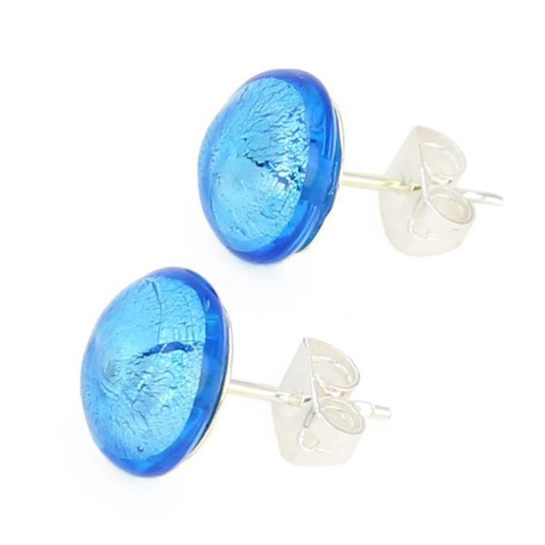 Murano Button Stud Earrings - Aqua Blue